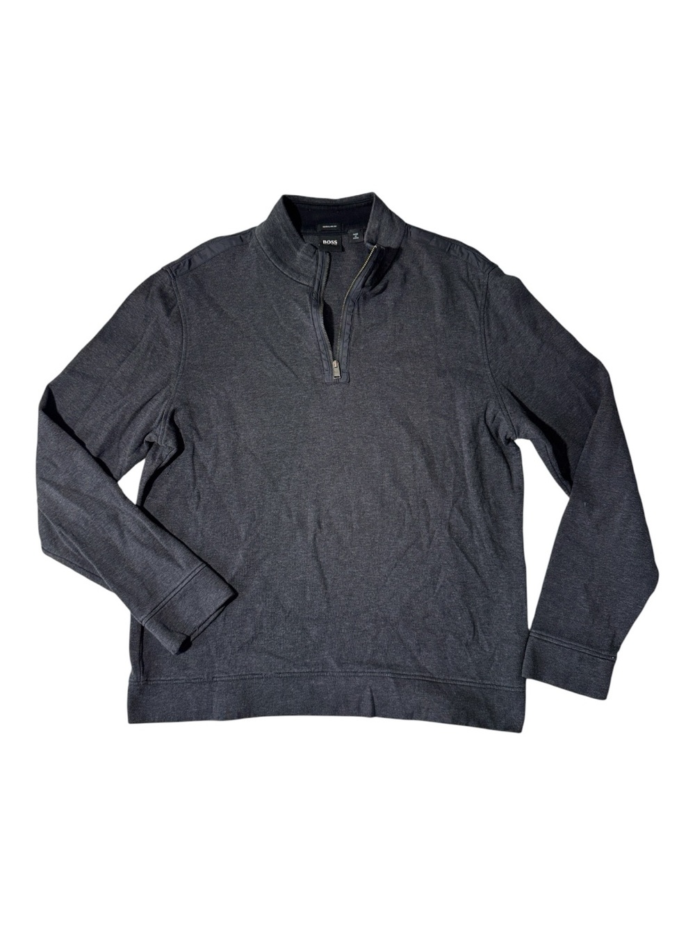 Hugo Boss mens XL charcoal grey solid regular fit 1/4 zip pullover sweater